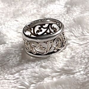 💍 ELEGANT STERLING SILVER VINE LACE CUT-OUT DESIGN 1/2” BAND RING Size 7